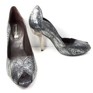 BCBGMaxAzria Silver Peep Toe Heels